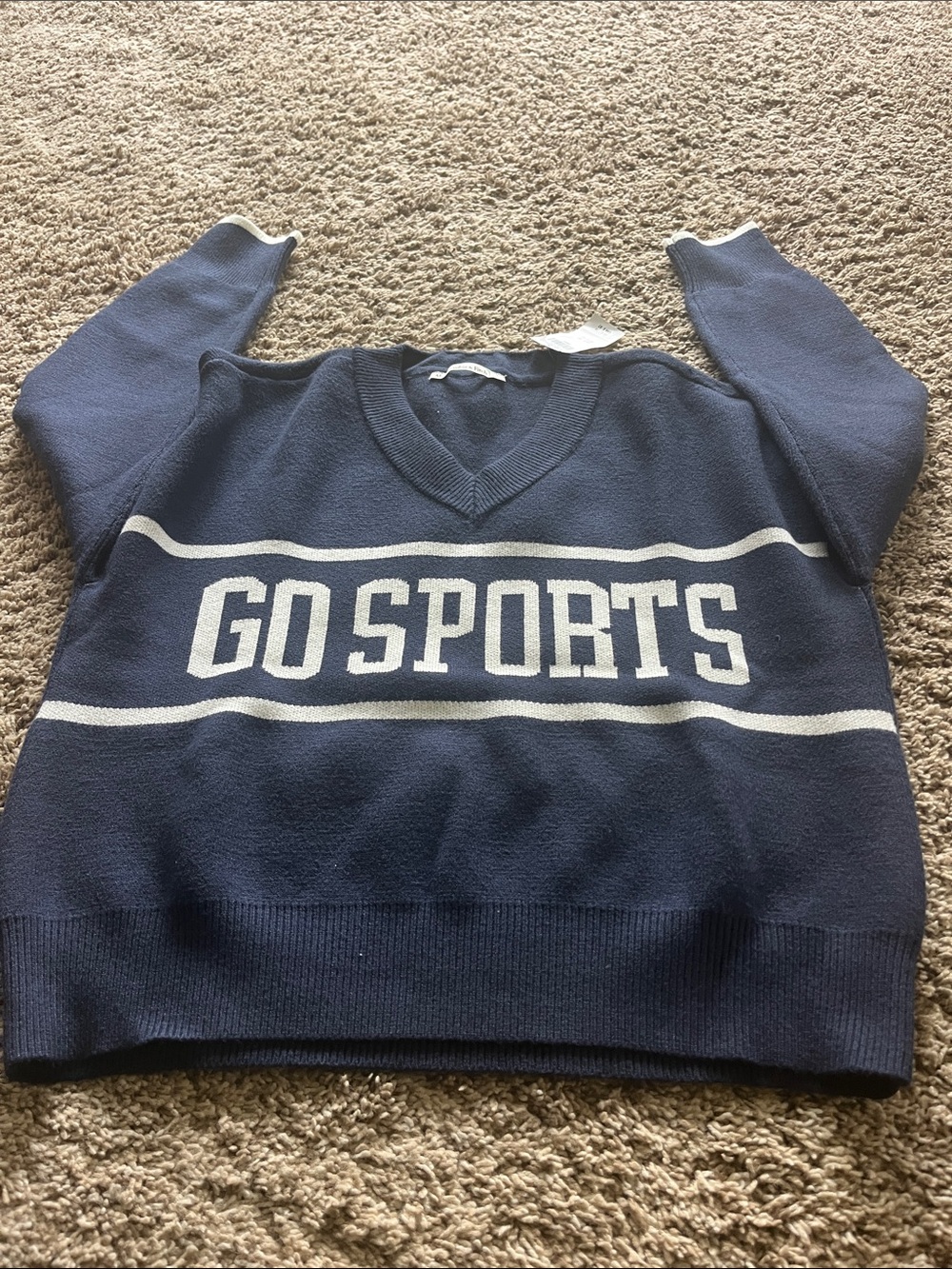 Abercrombie & Fitch Navy V-Neck 'GO SPORTS' Sweater